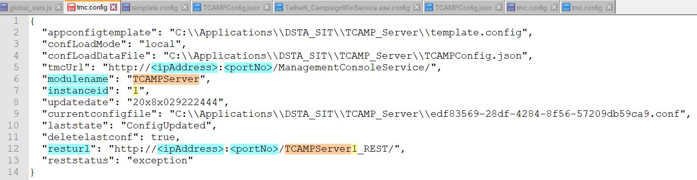 Service Endpoint for tmc config file highlighting REST endpoint